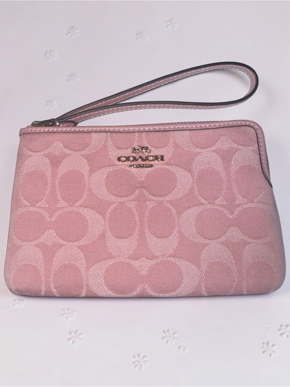 COACH Pink Denim Signature Wristlet